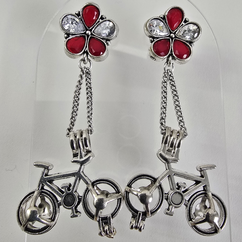 Silver Bicycle Earrings - image 1